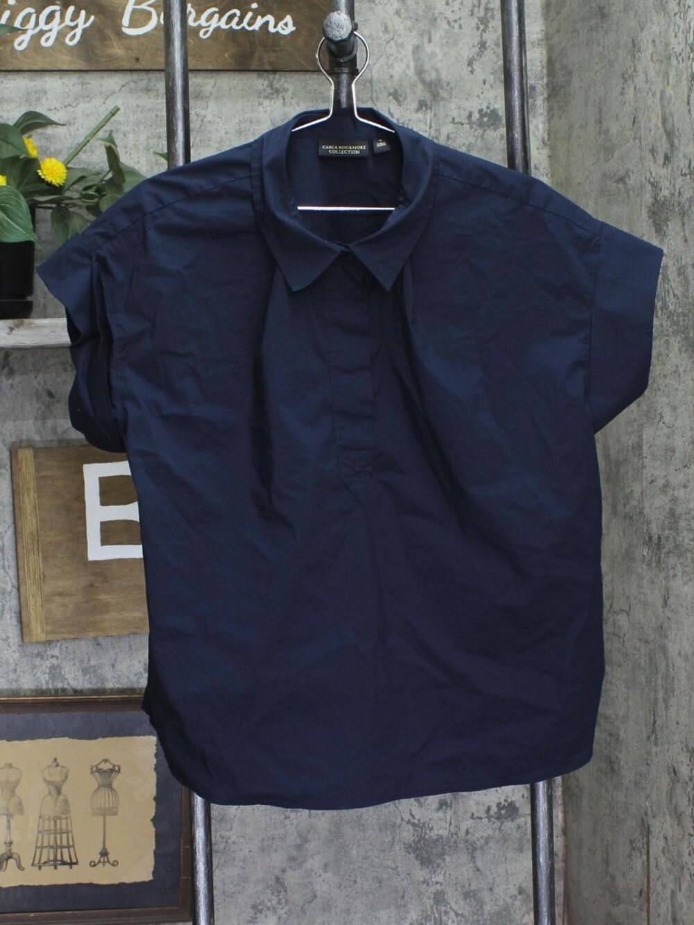 Blue Carla Rockmore Collection Cotton Poplin Short Sleeve Shirt Top Sz XL